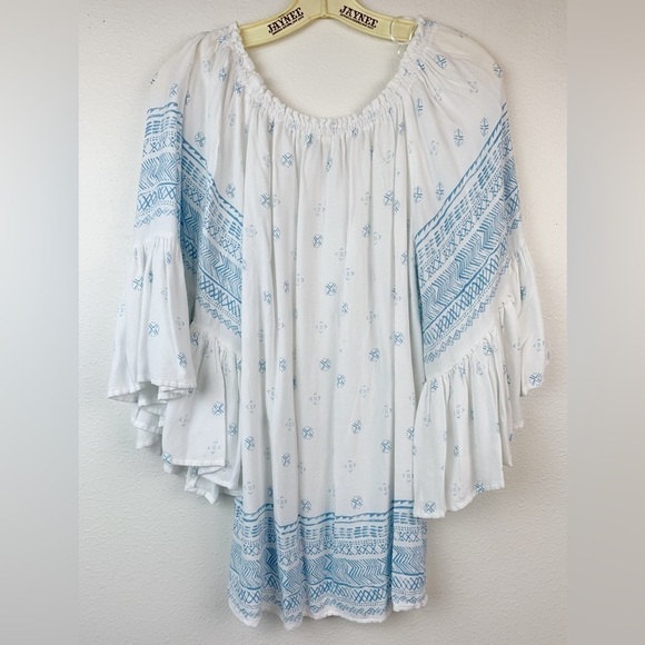 Elan soft lightweight off shoulder beachy flare sleeve tunic blouse mini dress - Picture 5 of 7